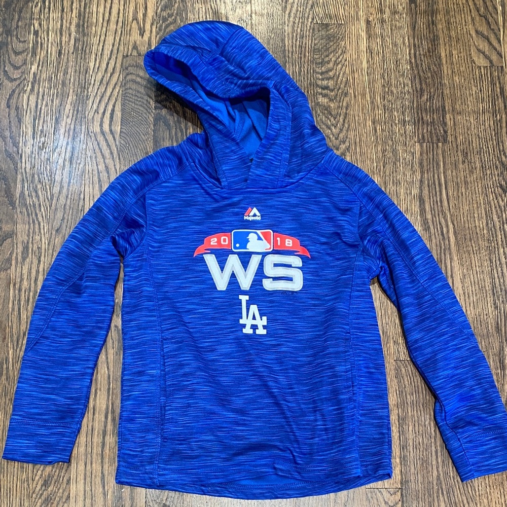Majestic 2018 World Series LA baseball Dodgers Kids Blue Hoodie size 8
